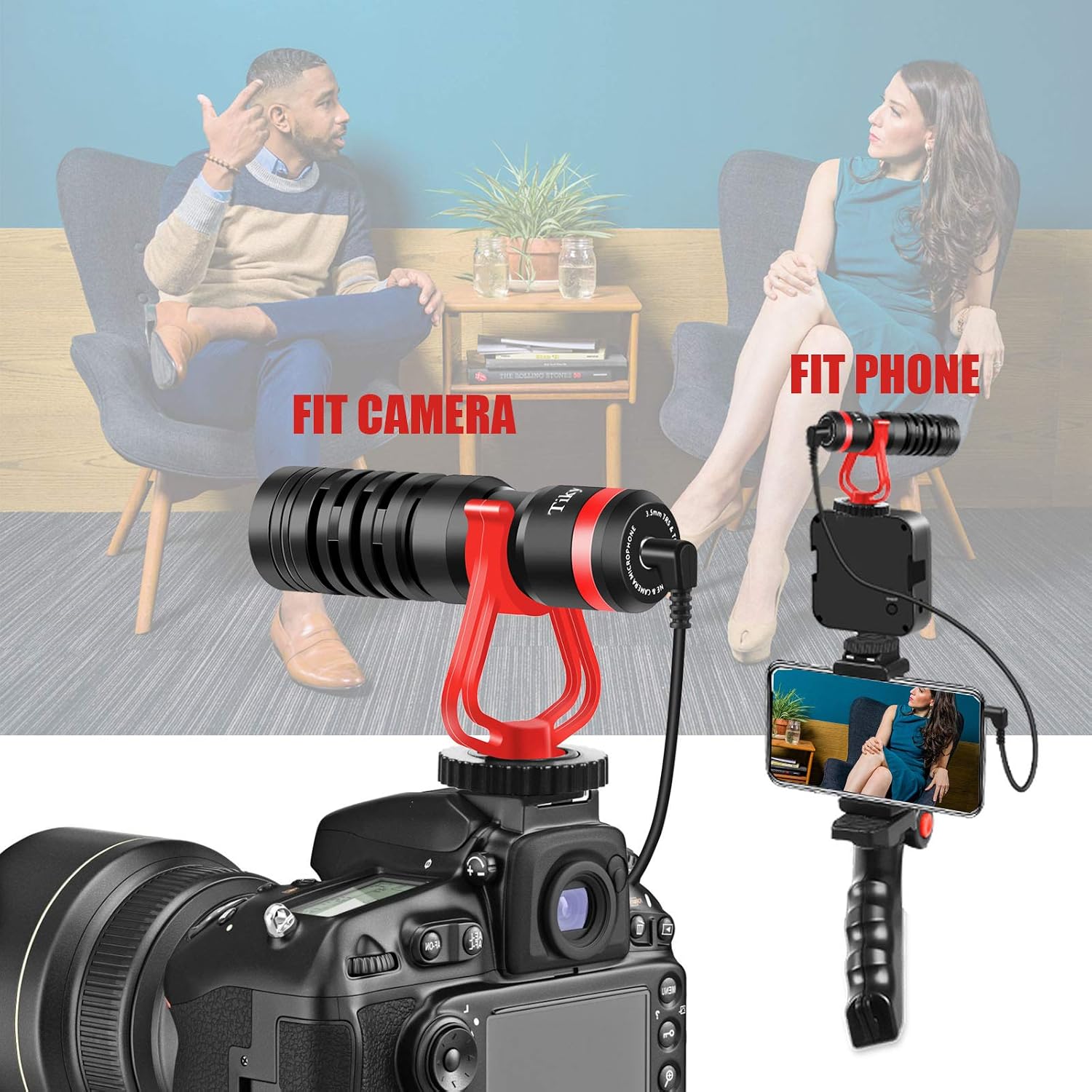 tikysky Video Microphone, Camera Microphone Phone Mic for Smartphone iPhone DSLR Compatible with Nikon Sony Fuji