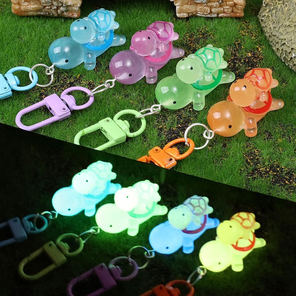 4Pcs Cute Turtle Keychain Resin Double-layer Glow-in-the-dark Turtle Pendant Couple Birthday Gift Keychain,Random color