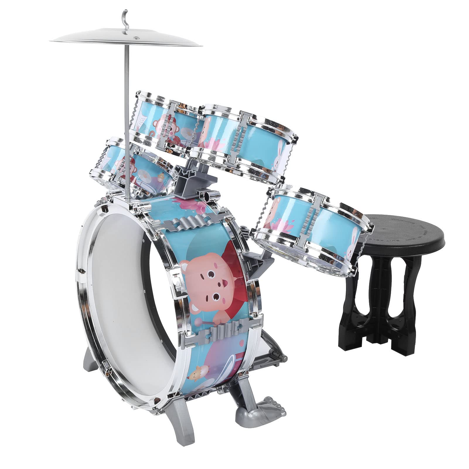 Kindertrommel-Set, Lernspielzeug für Musikalischen Spaß und Rhythmusentwicklung für Im Alter von 1 Bis 6 Jahren aus Umweltfreundlichem Kunststoff, 5 Trommeln und 1 Becken (Blau)