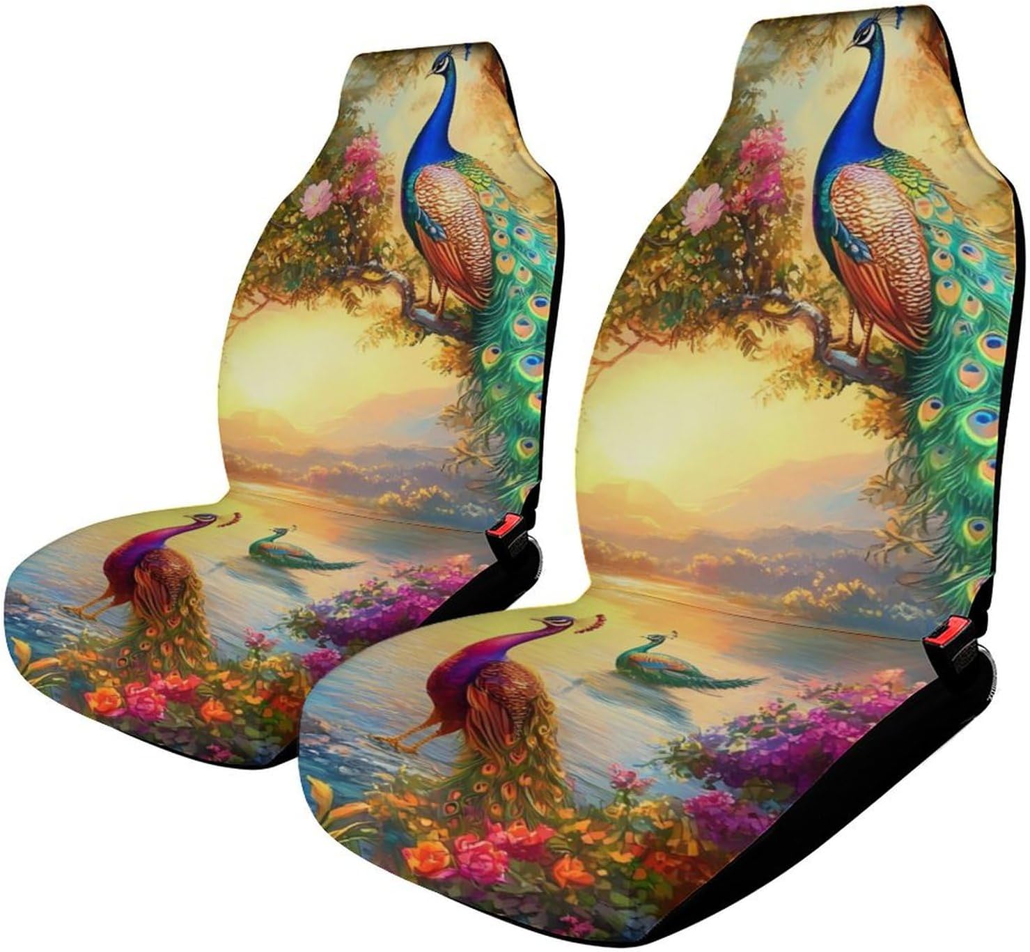 Peacock Sun Car Seat Covers Universal Car Front Seats Protector Auto Interior Accessories 2PCS