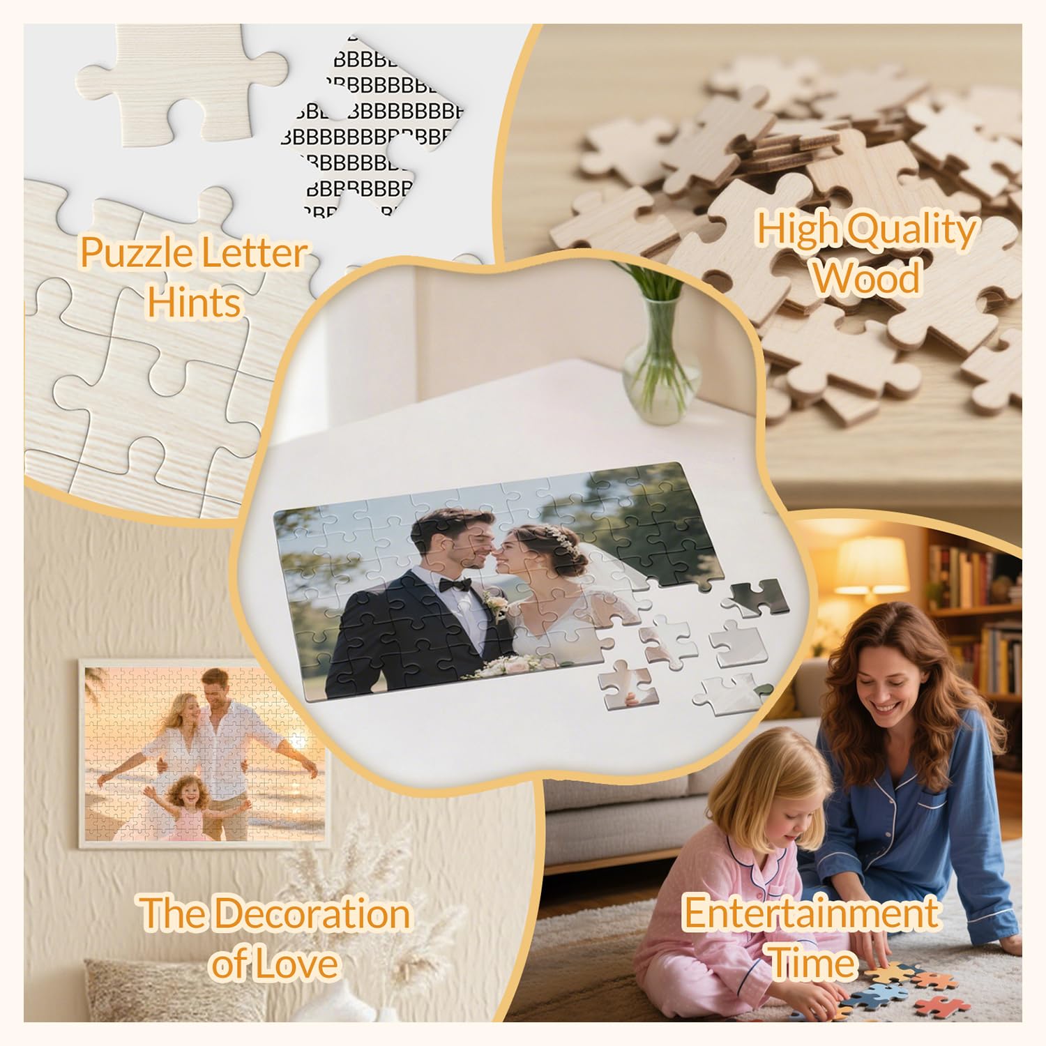 Custom Puzzle, Customize Puzzles from Photos with 120/200/300/500/1000/1500 Pieces, Personalized Wooden Jigsaw Puzzle Gifts for Family, Adults, Halloween, Christmas