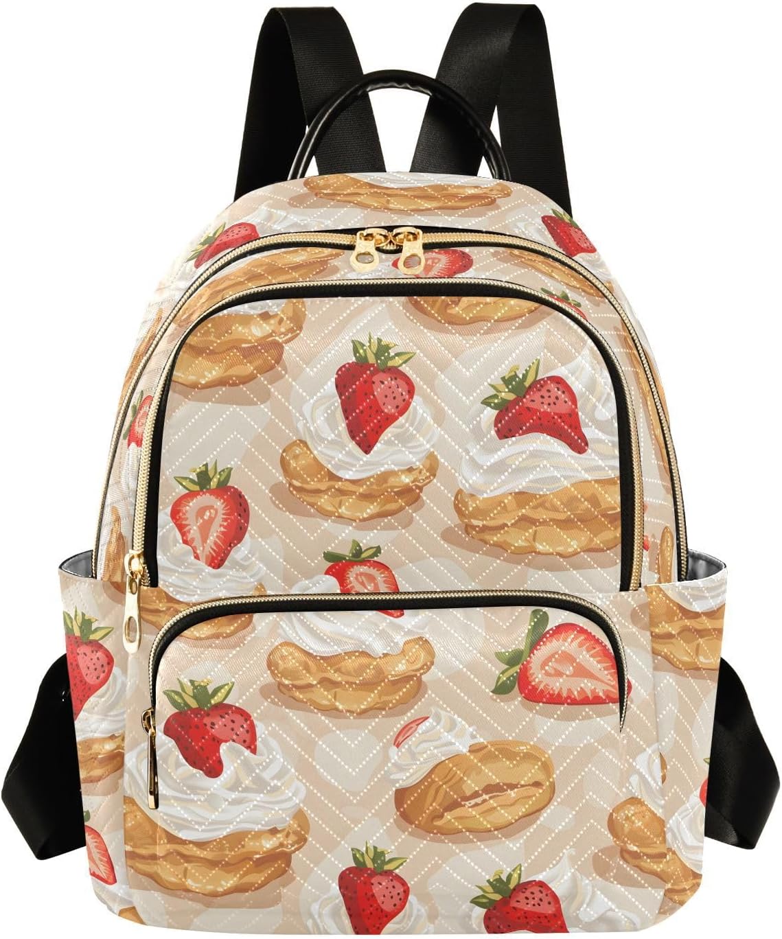 Strawberry Cream Bread Backpack Purse for Women Shoulder Bag Fashion Daypack Ladies Handbag Lightweight Travel Bag Rucksack