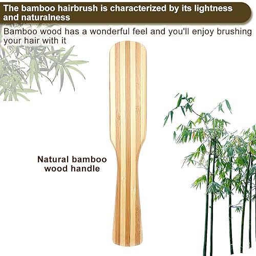 Miniatura 7 de Cepillo de pelo de madera de bambú con rastrillo de limpieza para mujeres, hombres y niños, cerdas de bambú natural, cepillo plano pequeño para todo