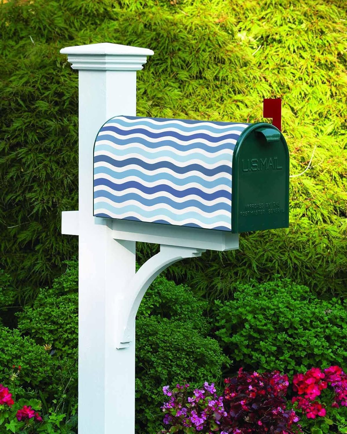Blue White Ombre Mailbox Covers Magnetic Standard Size,Modern Geometric Gradient Ocean Striped Decorative Post Letter Numbers Box Wrap Covers Large Accessories for Garden Yard Outdoor Décor