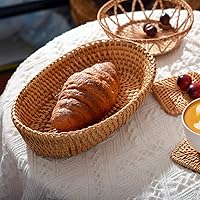 Vista 6 de i-lan Handwoven Bread Serving Basket Bowls, Wicker Oval Fruit Bowl, Serving Bread Basket Set, Food Storage Bowl for Bread, Snack, Vegetable, Natural