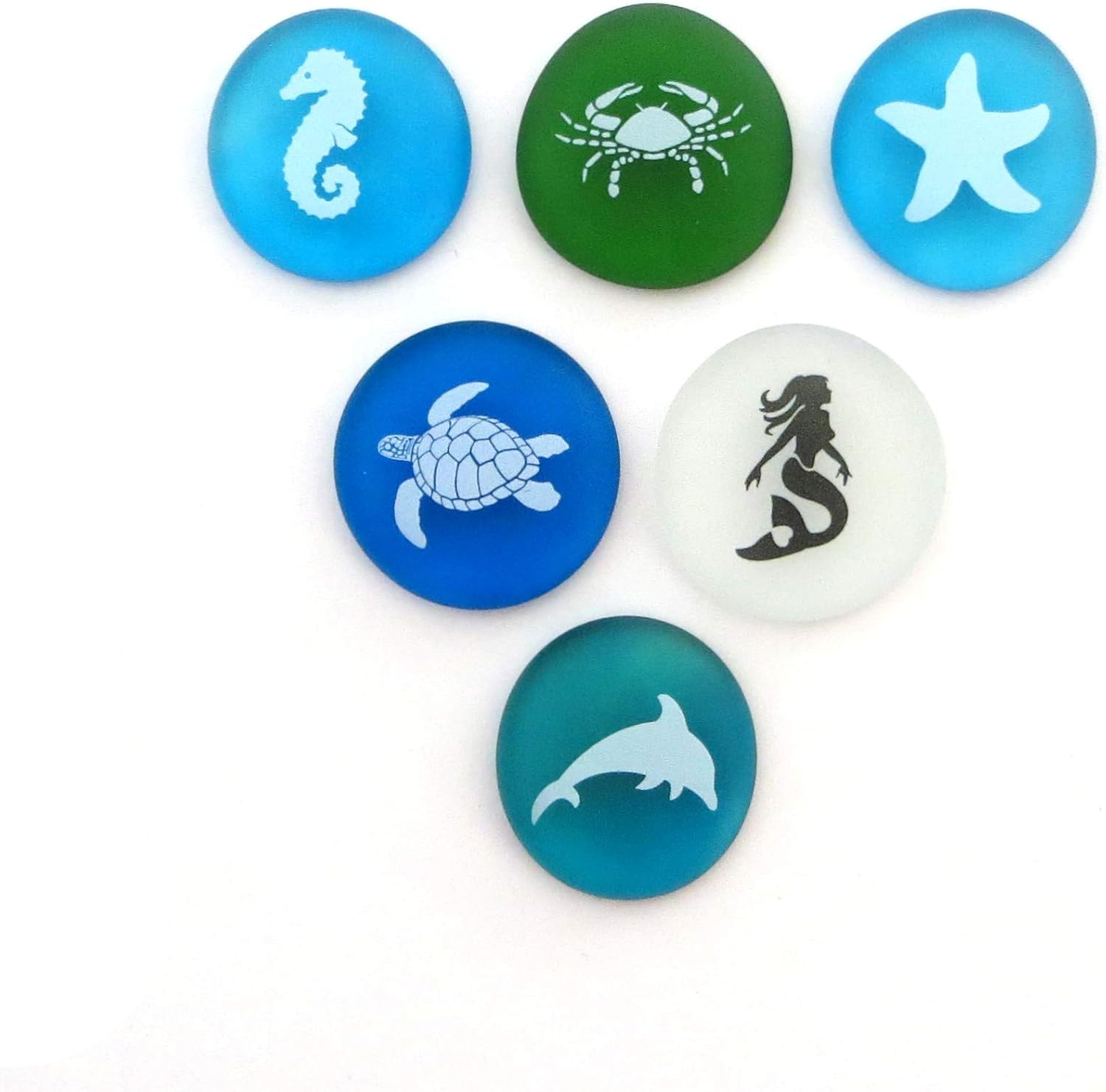 Lifeforce Glass The Mermaid's Message Sea Life, Frosted Sea Glass Stones, Six Pictures of Real and Imagined Sea Creatures in Beach Colors : Home & Kitchen