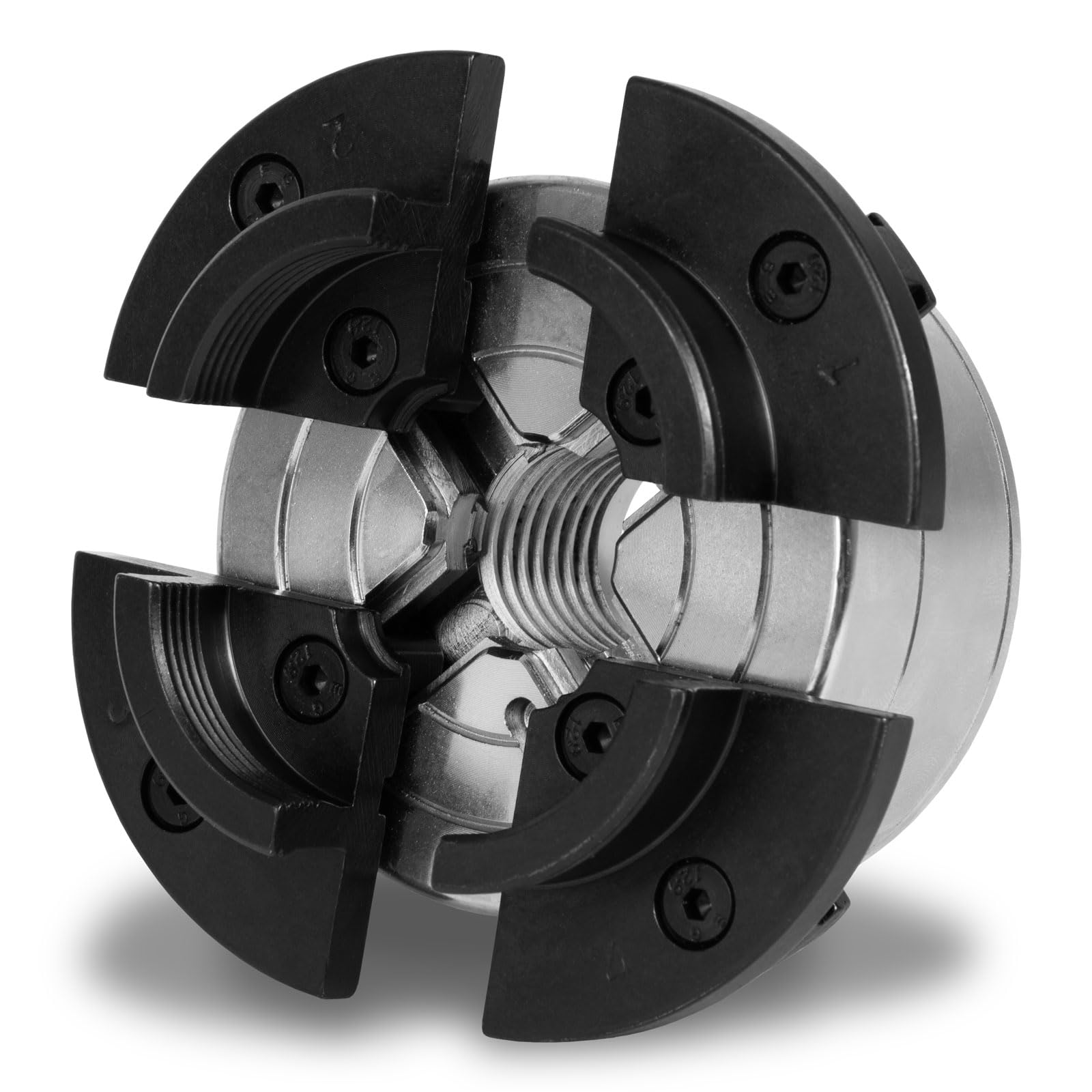 EBERTH Plato de cuatro garras con 80 mm de diámetro, Plato de 4 garras de 3" Autocentrante, Rosca de conexión 1" -8 TPI, Incl. herramienta de sujeción, Accesorios de torno, Plato de sujeción