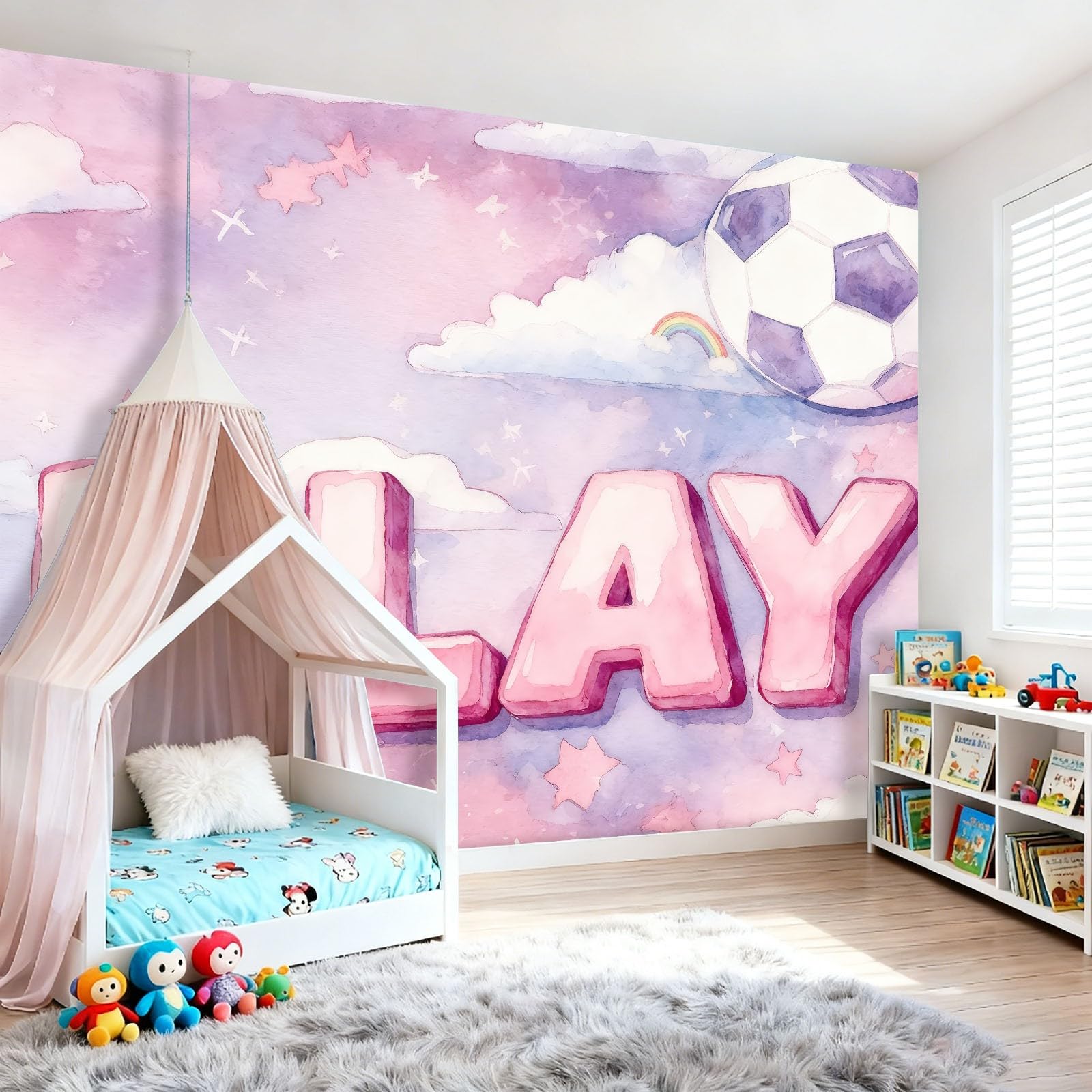 Tapeta 3D z włókniny niebo wzór alfabetu niebo 400 x 280 cm styl kreskówka tapeta dekoracja ścienna do salonu sypialnia niebieski różowy