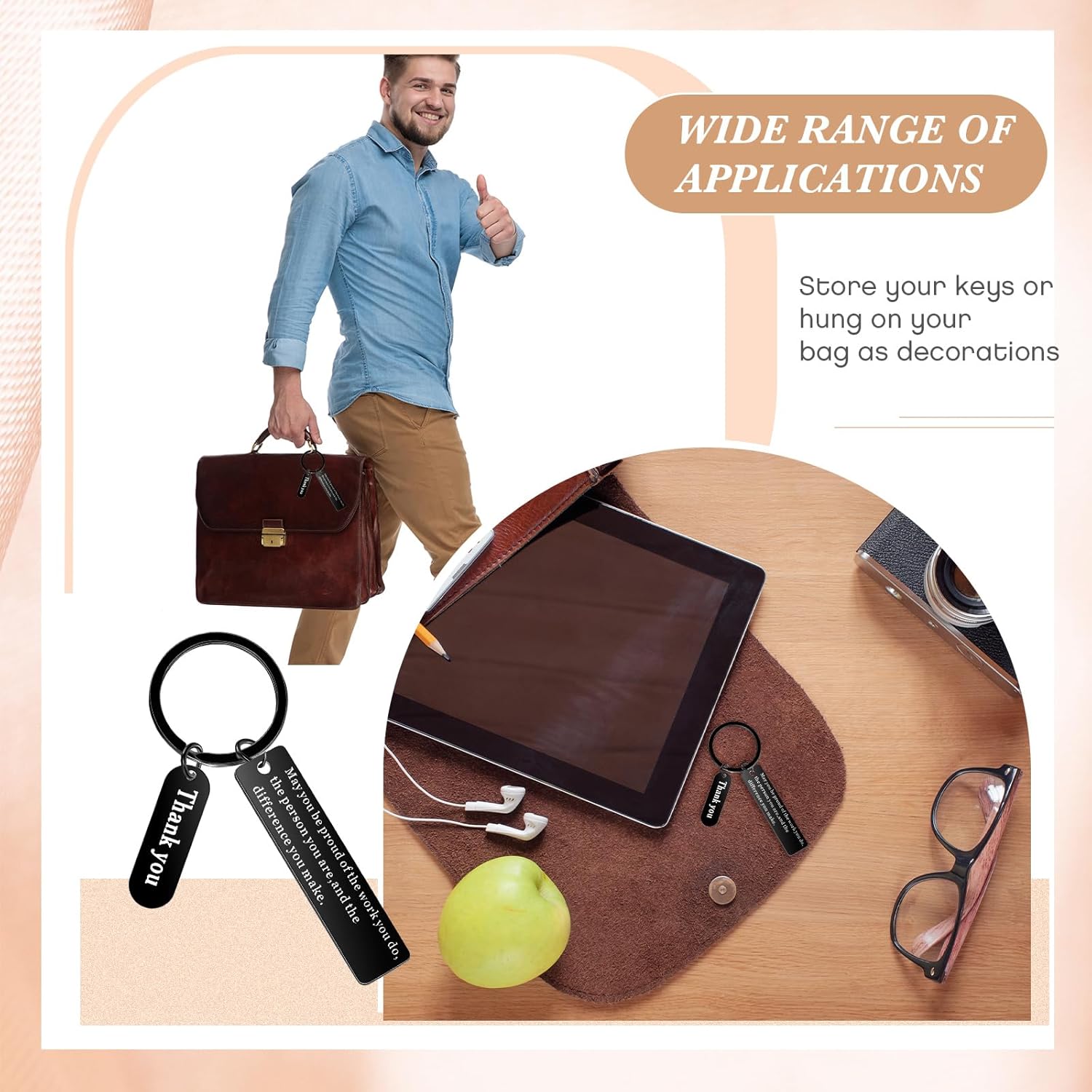 Yinkin 72 Pcs Employee Appreciation Gifts Thank You Coworker Keychain Gifts with Organza Bags and Cards for Staff(Black) - Image 5