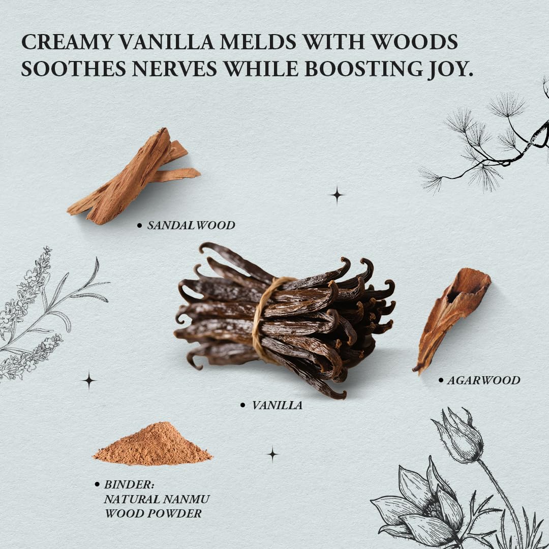 Comfort & Relax - Bastoncini di incenso alla vaniglia, 100% naturale, con porta incenso multifunzione in rame, 20 bastoncini