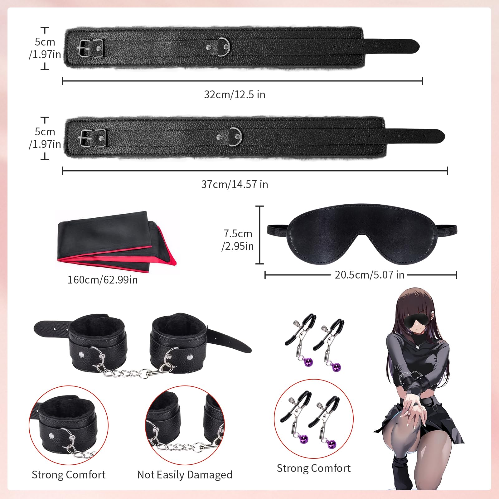 Kit BDSM FEEGAR - Accessoires Jeux Adultes Nylon Noir - Attaches Et Équipement Pour Jeux Intimes