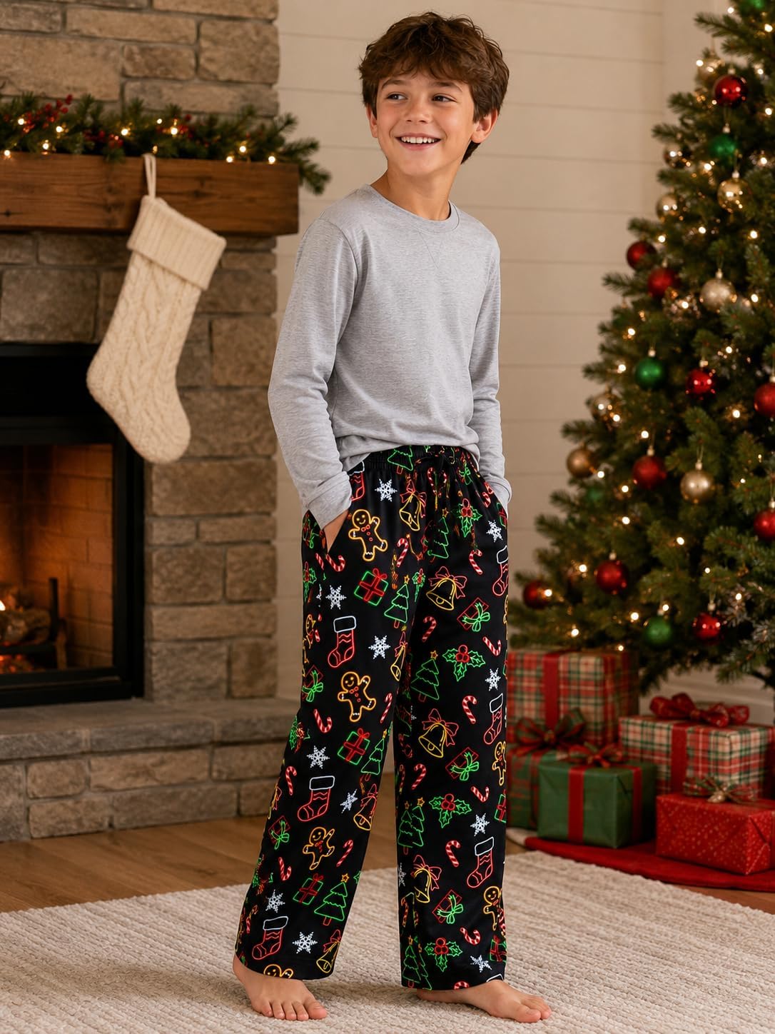 UNIFACO Boys Holiday Pajama Pants with Pockets and Drawstring 6-16 Years