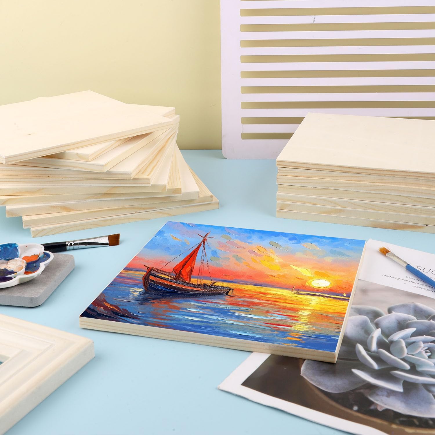 36pcs Unfinished Wood Canvas, 8x8 Inch Multipurpose Blank Wood Canvas Boards Pine Wood Panels Wood Canvases for Painting Drawing Craft DIY Art Project
