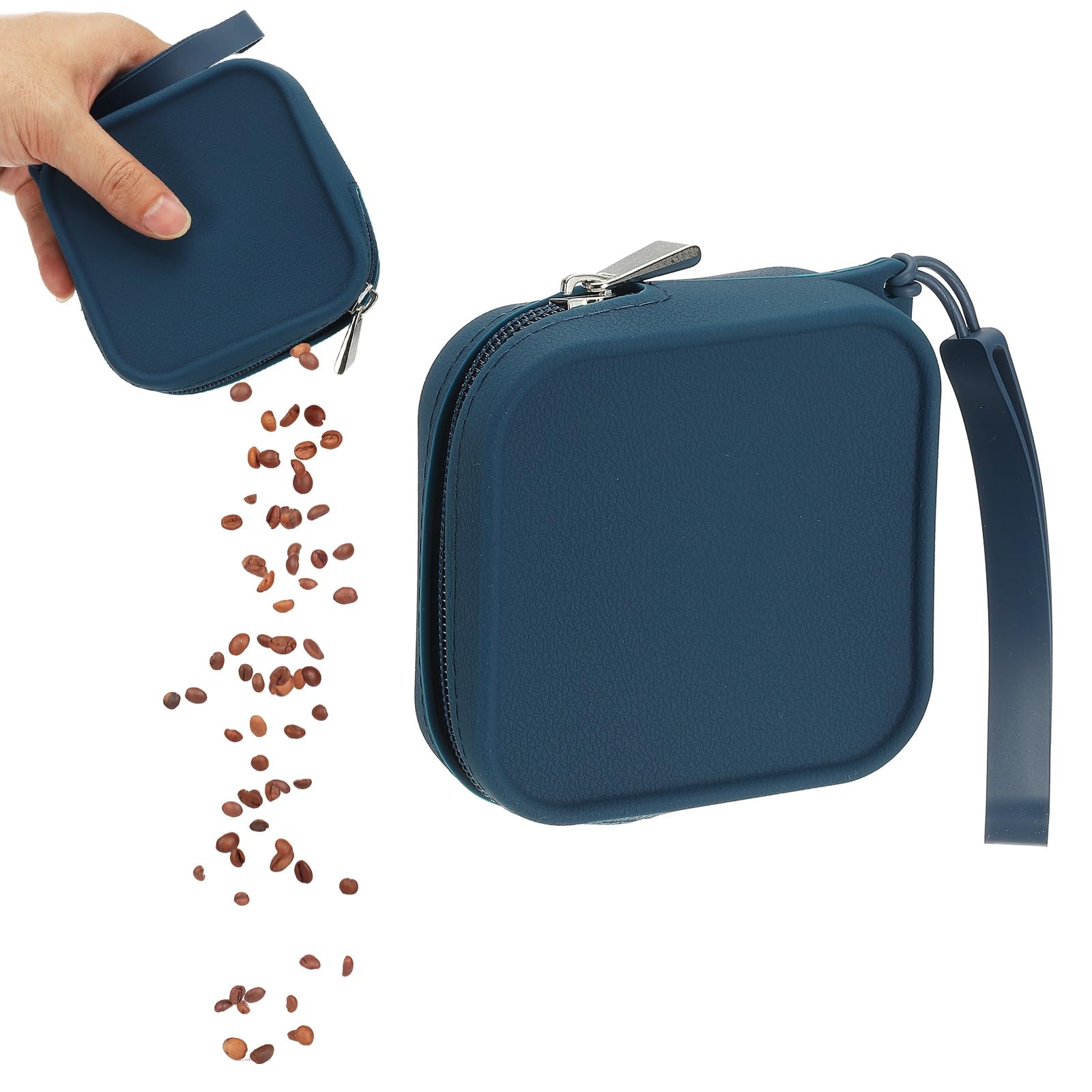 sourcing map Silicone Dog Treat Pouch, Auto Closure, Pocket Size, Portable Walking Bag for Dog and Cat 4x4 Inch (Navy Blue, 1Pcs), Intended for Pet Travel/Training/Walking