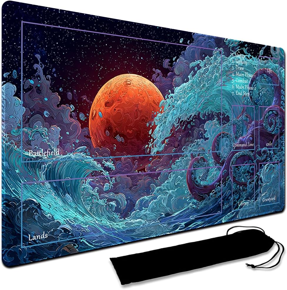 MTG Playmat,With Storage black Bag Szie 60 x 35CM , With Zone MTG playmat Stitched Edges Game Play Mat Trading Card Game Playmats Mouse Pad Smooth Rubber Surface TCG Game Mat (With Zone,13)