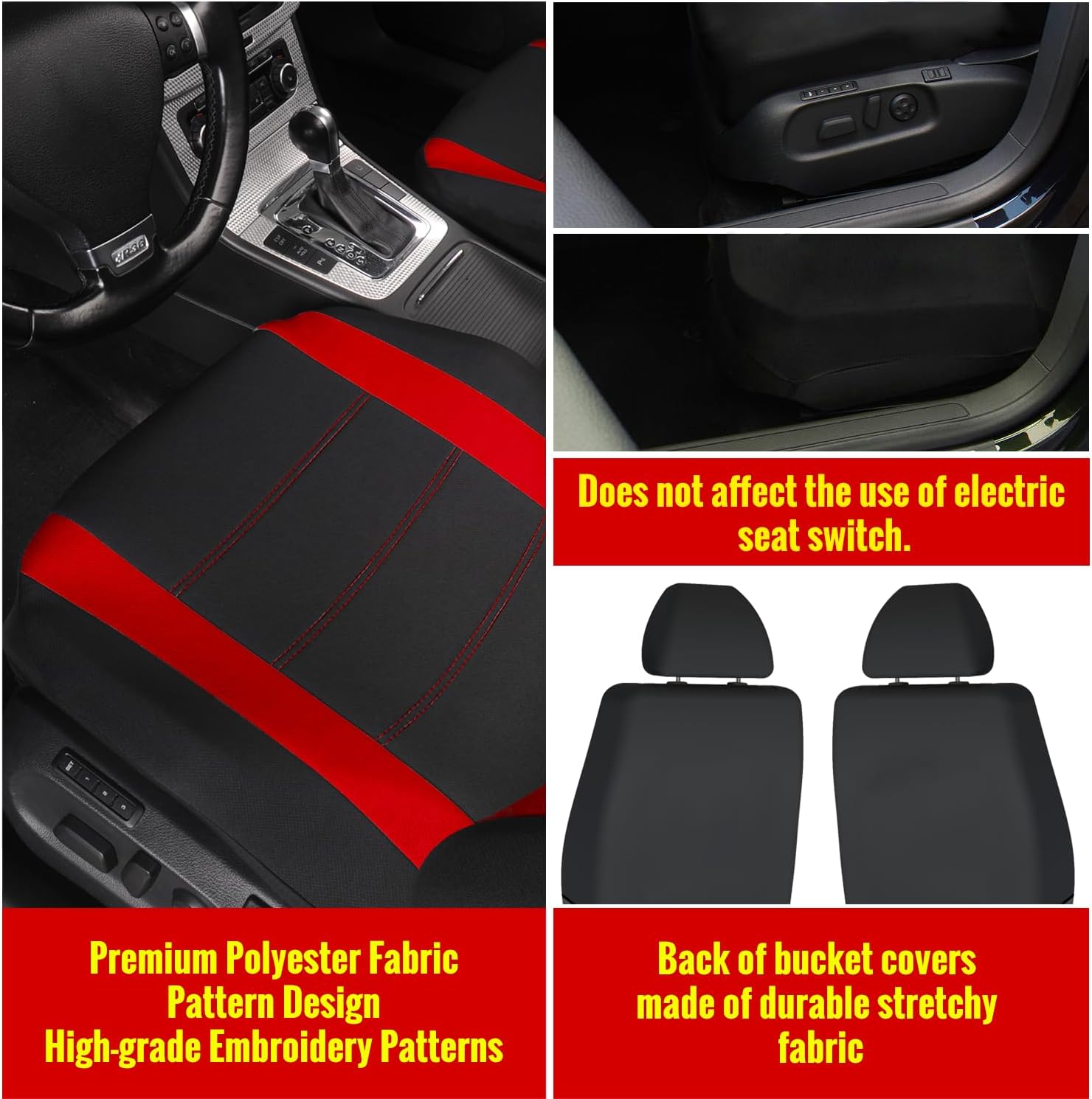 AUTOYOUTH Auto Car Front Seat Covers Bucket Seat Cover Automotive Universal Fit for Car Auto Parts Airbag Compatible- Red