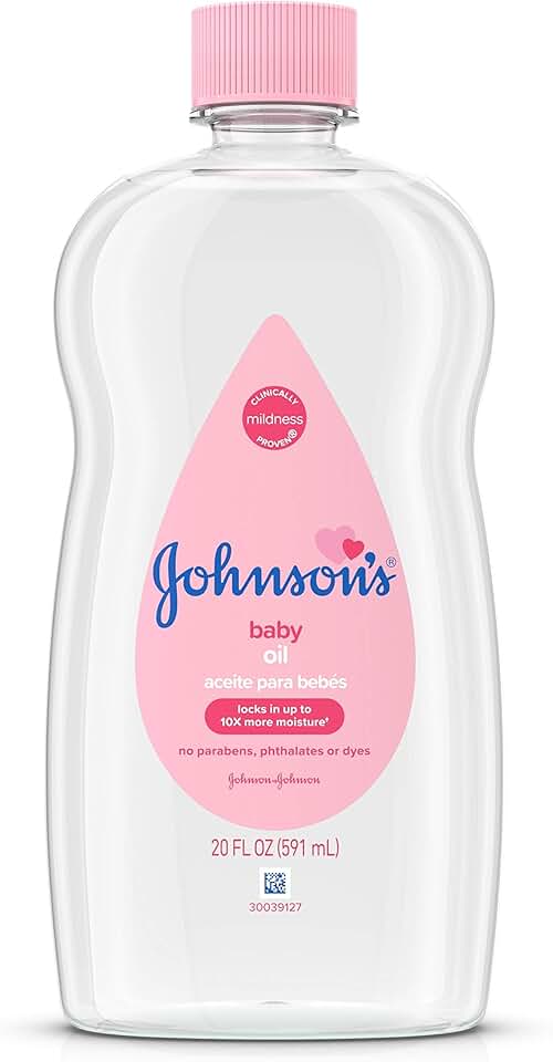 Johnson&#x27;s Baby Oil, Pure Mineral Oil to help Prevent Moisture Loss for Baby, Kids & Adults, Gentle & Soothing Baby Massage Oil for Dry Skin Relief, Original Scent, Baby Essentials, 20 fl. oz [Amazon-developed Certification] Compact by Design
