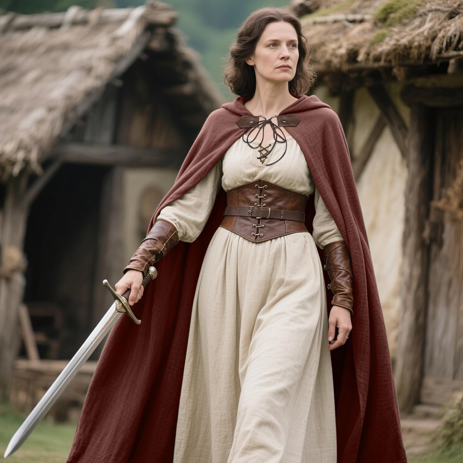 L'VOW Medieval Hooded Cloak Linen Renaissance Cape with Hood - Halloween Hobbit Cosplay Witch Wizard LARP - Image 6