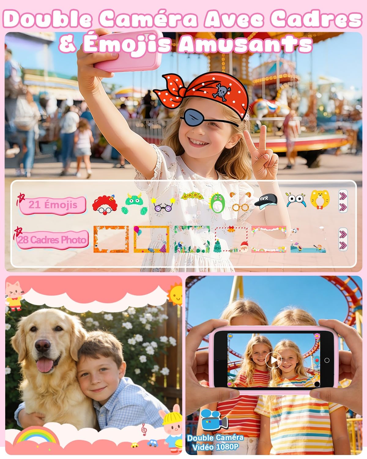 orantronx Jouet Téléphone Enfant Portable, 3.97" Smartphone Enfant 3 4 5 6 7 8 9 10 11 12 Ans avec 200+ Jeux Éducatifs, Double Caméra, Contrôle Parental, Jouet Garçon Fille pour Anniversaire, Noël