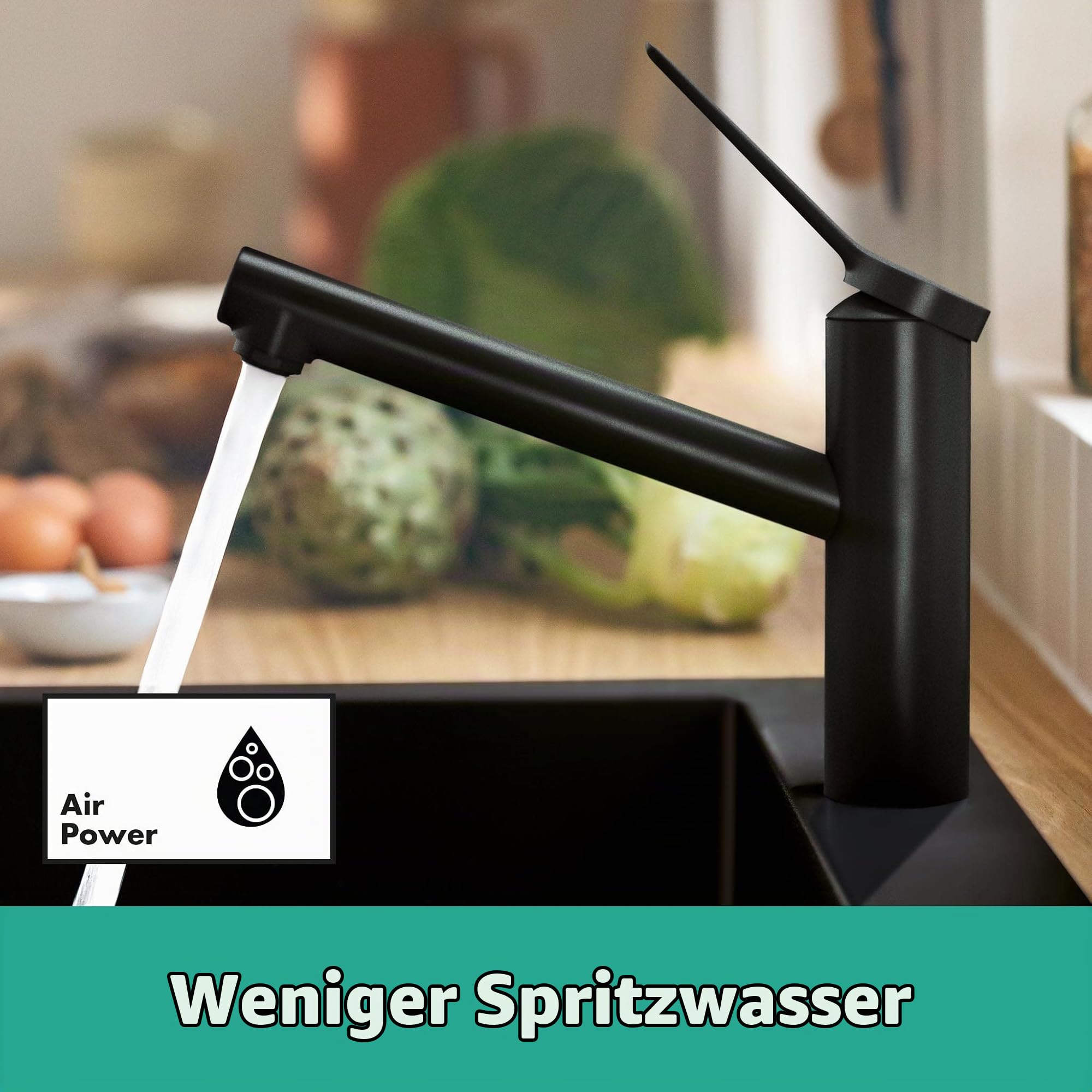 hansgrohe Niederdruck Küchenarmatur Zesis M33, Wasserhahn Küche mit Auslauf Höhe 150mm, für offene Warmwasserbereiter, schwenkbar, 1 Strahlart, Mattschwarz