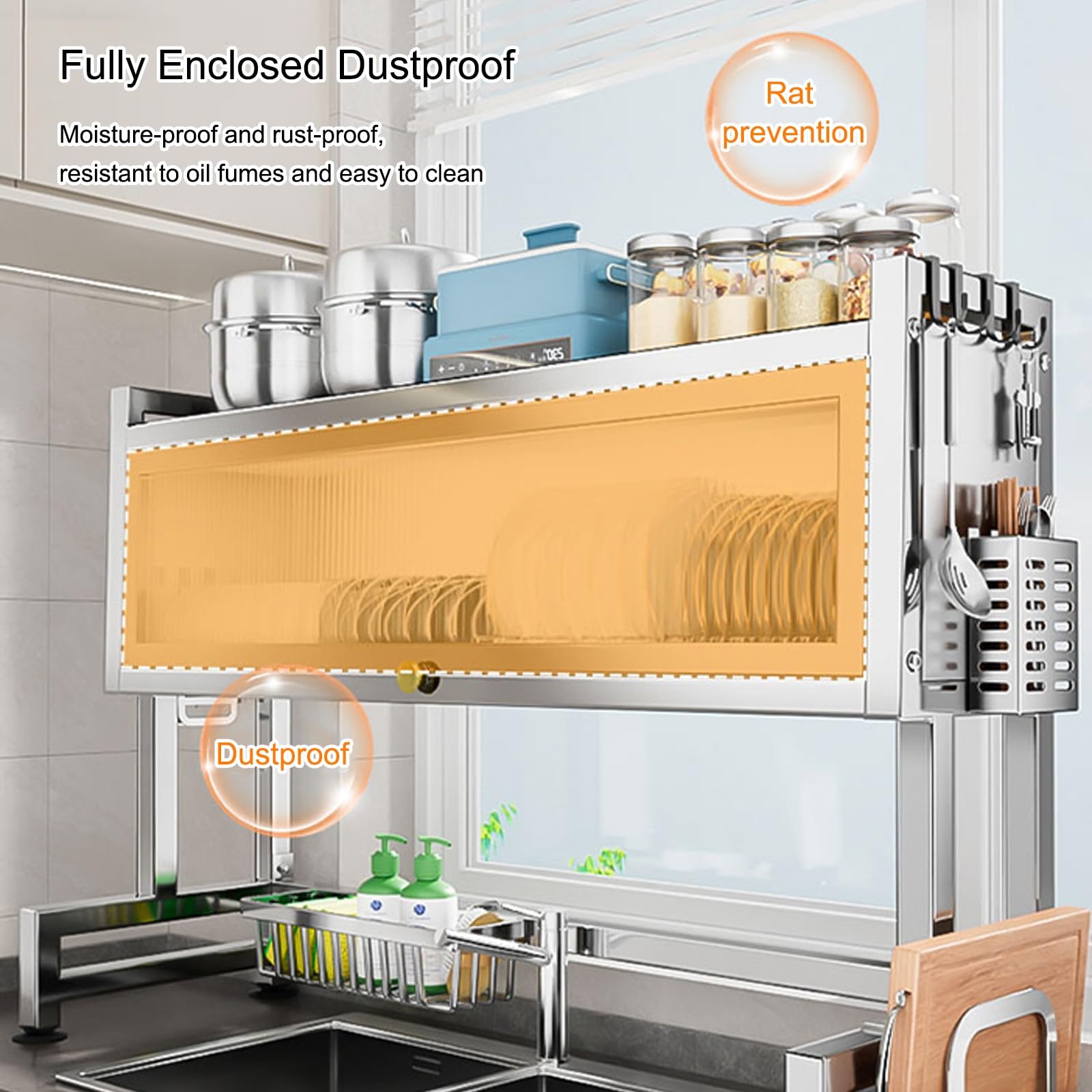 Escurridor de Platos Grande con Tapa escurridor de Platos sobre el Fregadero Gran Capacidad diseño Que Ahorra Espacio Almacenamiento y organización de Cocina (75 cm/29 5 Pulgadas)