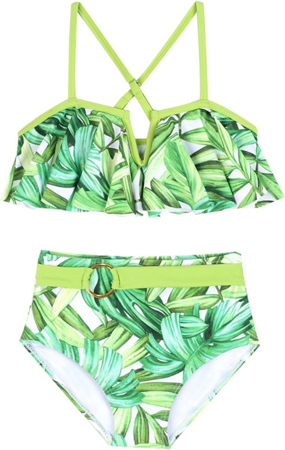Hansber Kids Girls 2-Piece Swimsuit Bathing Suit Rash Guard Swimwear Beach Sport Bikini Tankini Set