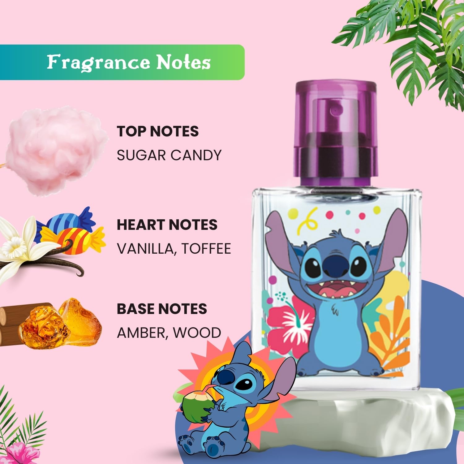 Disney Stitch, set regalo di profumo e trucco naturale per bambini – Eau de Toilette spray 30 ml, lucidalabbra e palette di ombretti con pennello | Regalo di bellezza sicuro, vegano e