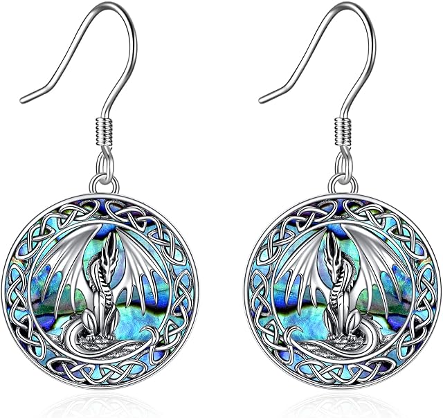 Wolf/Dragon Earrings Sterling Silver Abalone Shell Drop Dangle Earrings Jewellery Gifts For Women
