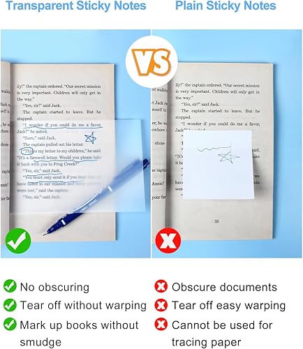 Miniatura 2 de Notas adhesivas transparentes grandes, 300 hojas, notas adhesivas transparentes de 4 x 6 pulgadas con 5 pestañas de color, 1 marcador, notas
