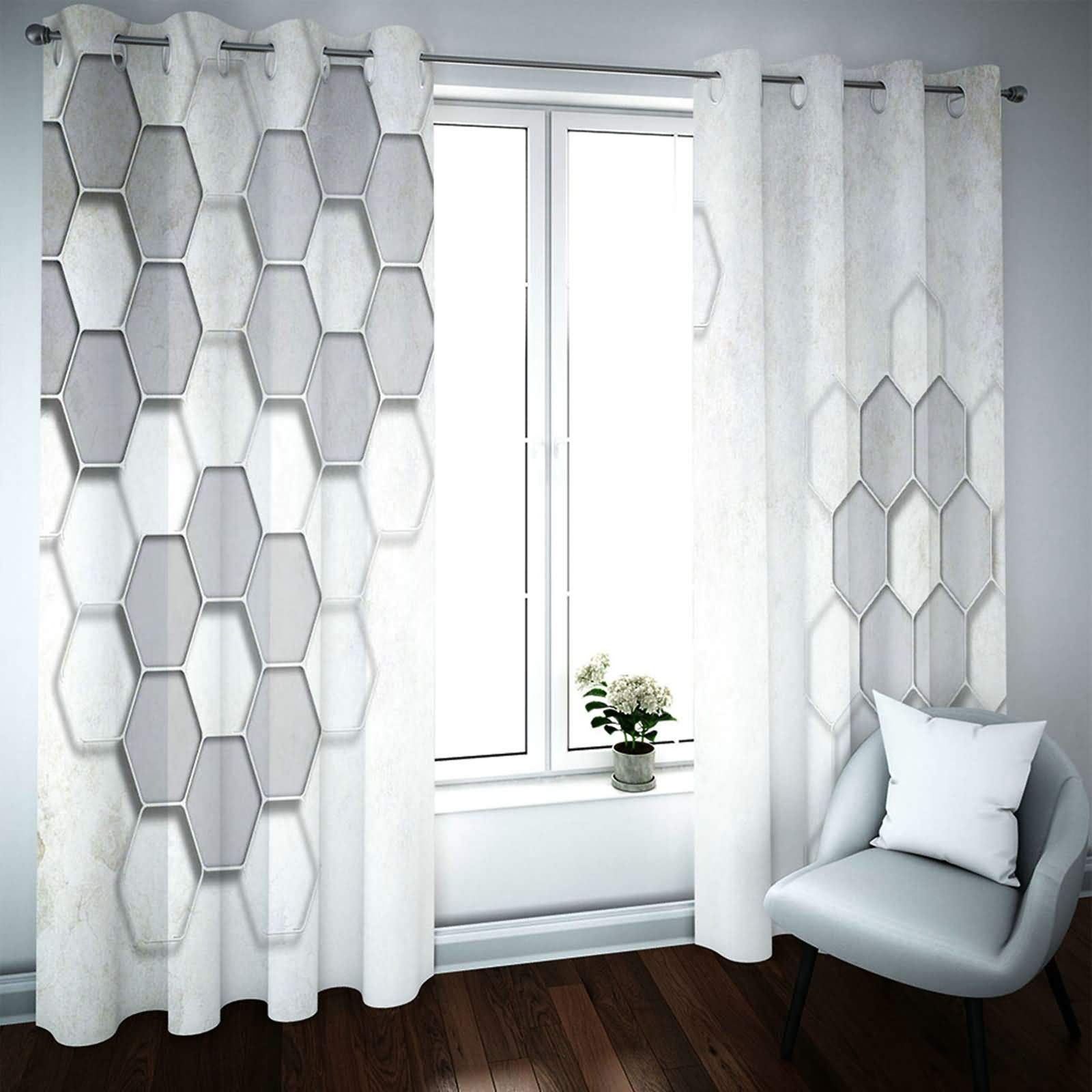 Zasłony zestaw 2,2 x 54 szer. x 160 cm wys., zasłony zaciemniające do sypialni, szare, sześciokątne, przelotki, zasłony zaciemniające