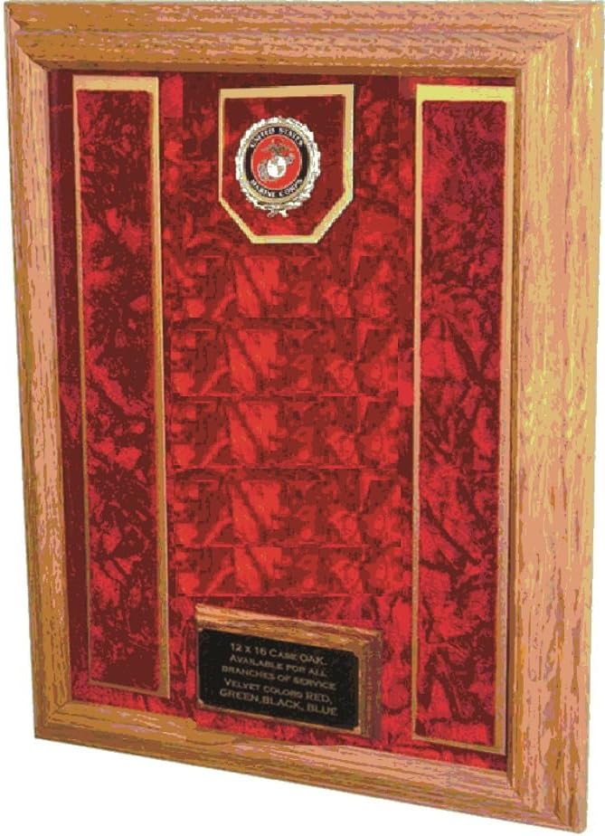 Military Medal and Award Display Case - Shadow Box - 12x16 (Red/USMC EGA)