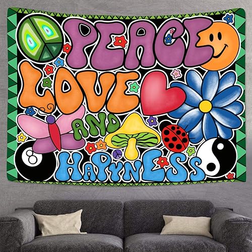 Miniatura 4 de F-FUN SOUL Tapiz de amor y felicidad, franela suave, 60 x 40 pulgadas, tapices de fiesta temática de los años 70, tapiz estético hippie para colgar