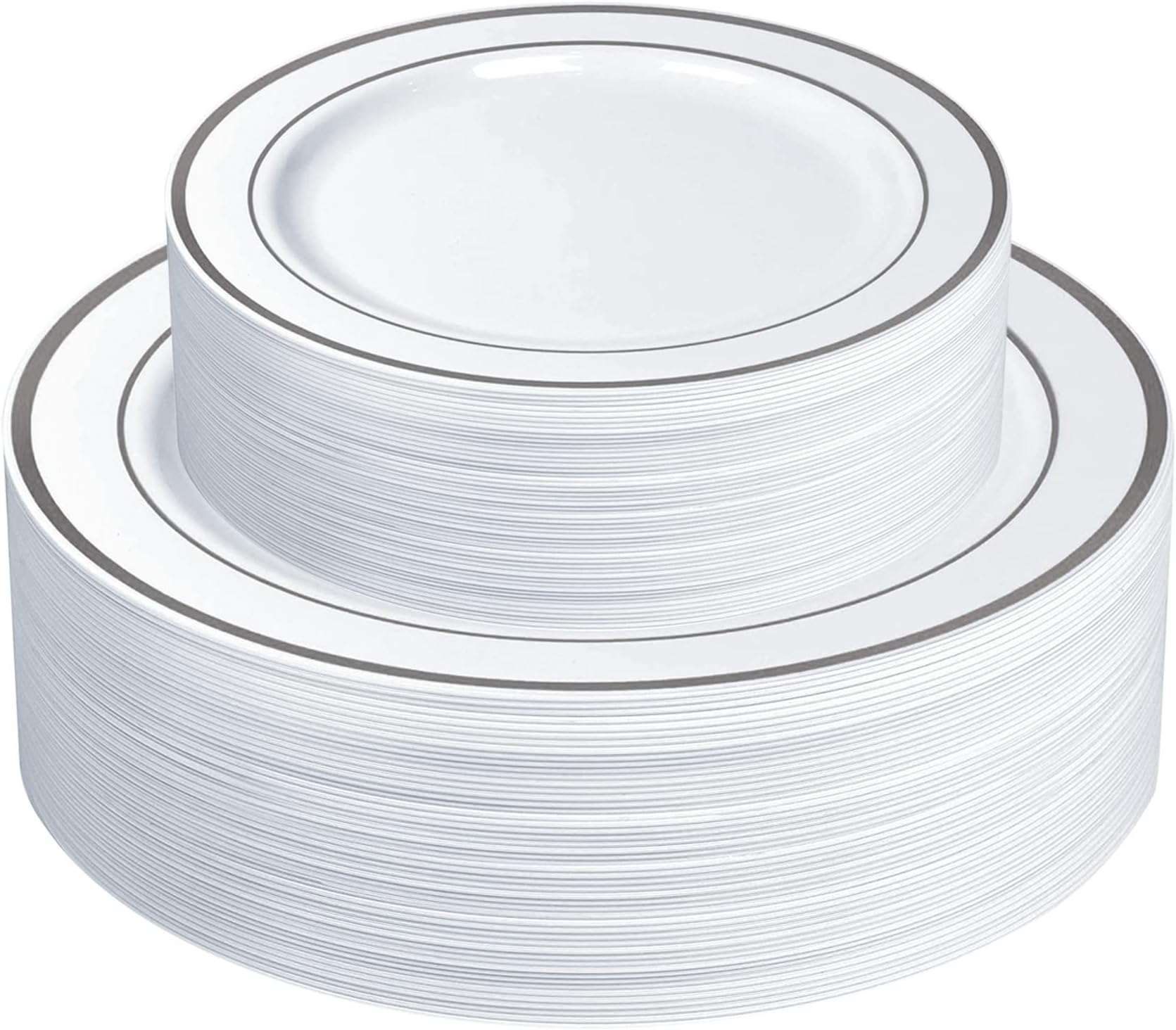 SETUP [60 Piece Combo Silver Trim Plastic Plates - Premium Heavy-Duty 30 Disposable 10.25" Dinner Party Plates and 30 Disposable 7.5" Salad Plates
