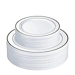 SETUP [60 Piece Combo Silver Trim Plastic Plates - Premium Heavy-Duty 30 Disposable 10.25 Dinner Party Plates and 30 Disposable 7.5 Salad Plates