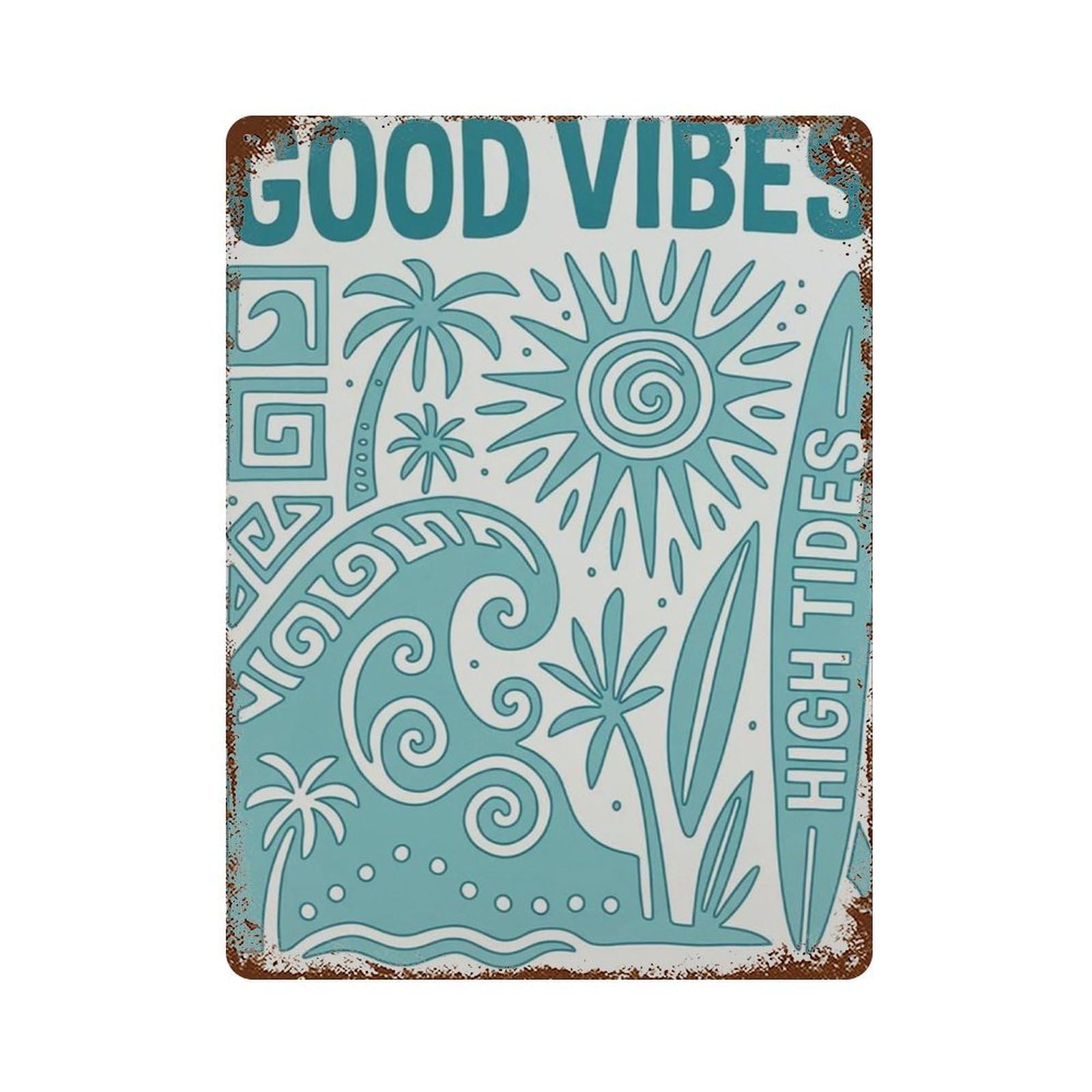 xiaoxiaoshen Good Vibes Surf Retro Beach Typography Coastal Summer Wall Decor Art Metal Tin Poster Modern Home Decor Art Home Bar Shop Decorations Vintage Sign 40x30cm