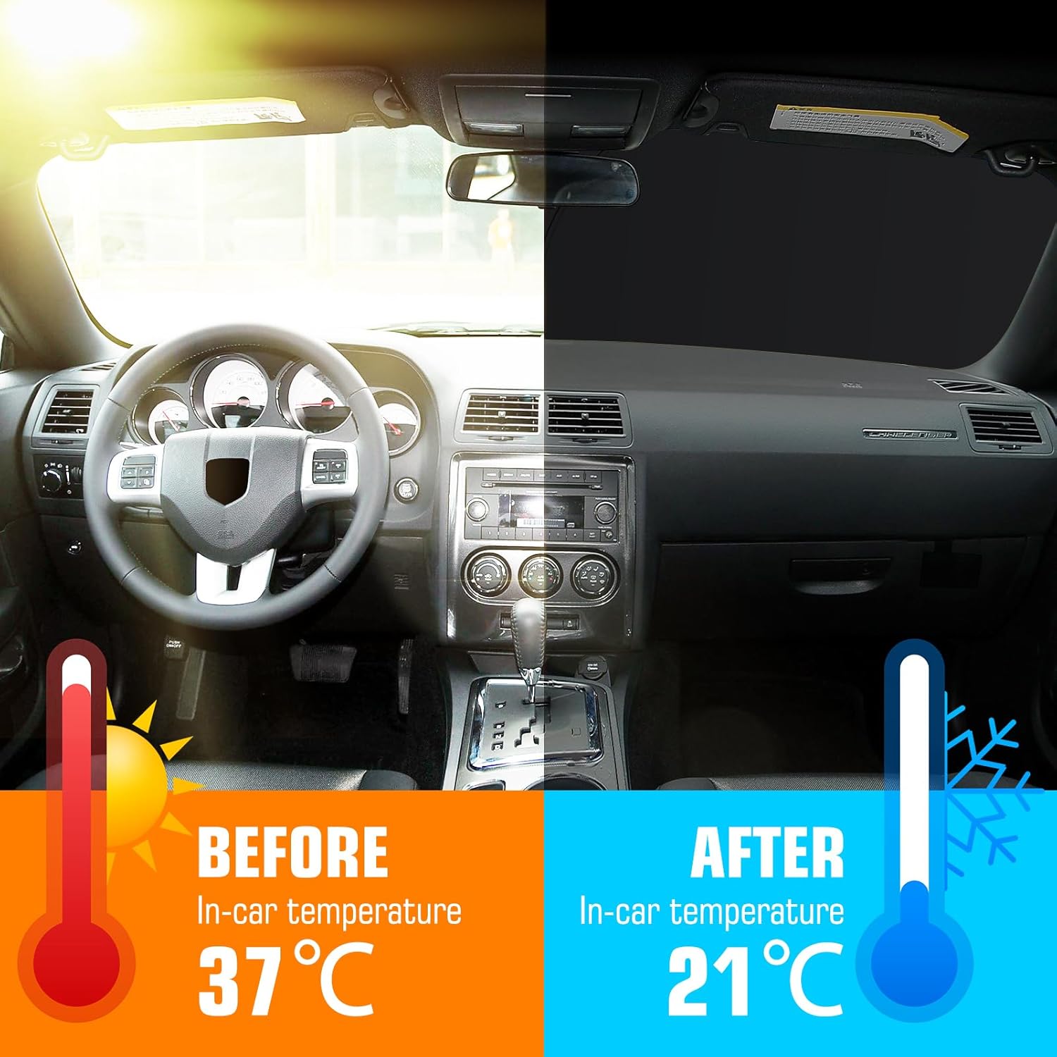 Windshield Sun Shade for Dodge Charger 2006-2024 Challenger 2008-2024 Accessories, 300T Foldable Front Window Sunshade Sun Visor Protector Block UV Rays Visor Cover (red)