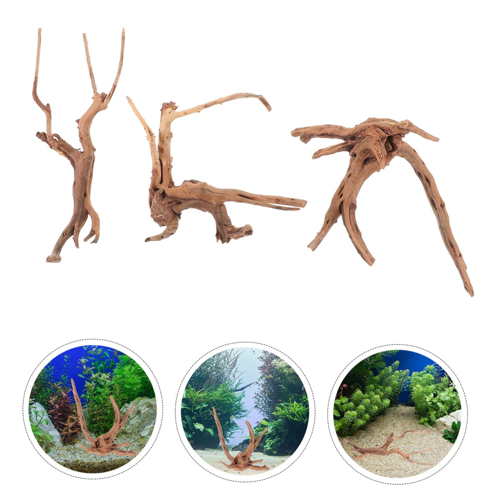 Luxshiny 3 Piezas Madera Flotante para Acuario Forma Realista, Fácil de Usar, Adorno Natural para Tanque de Reptiles y Mesa Varios Estilos