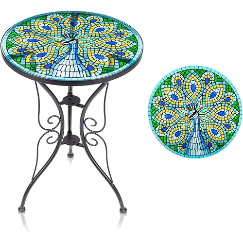 VCUTEKA Patio Side Table Outdoor Accent Table Bistro Coffee Table Plant End Table Small Porch Table Indoor Peacock