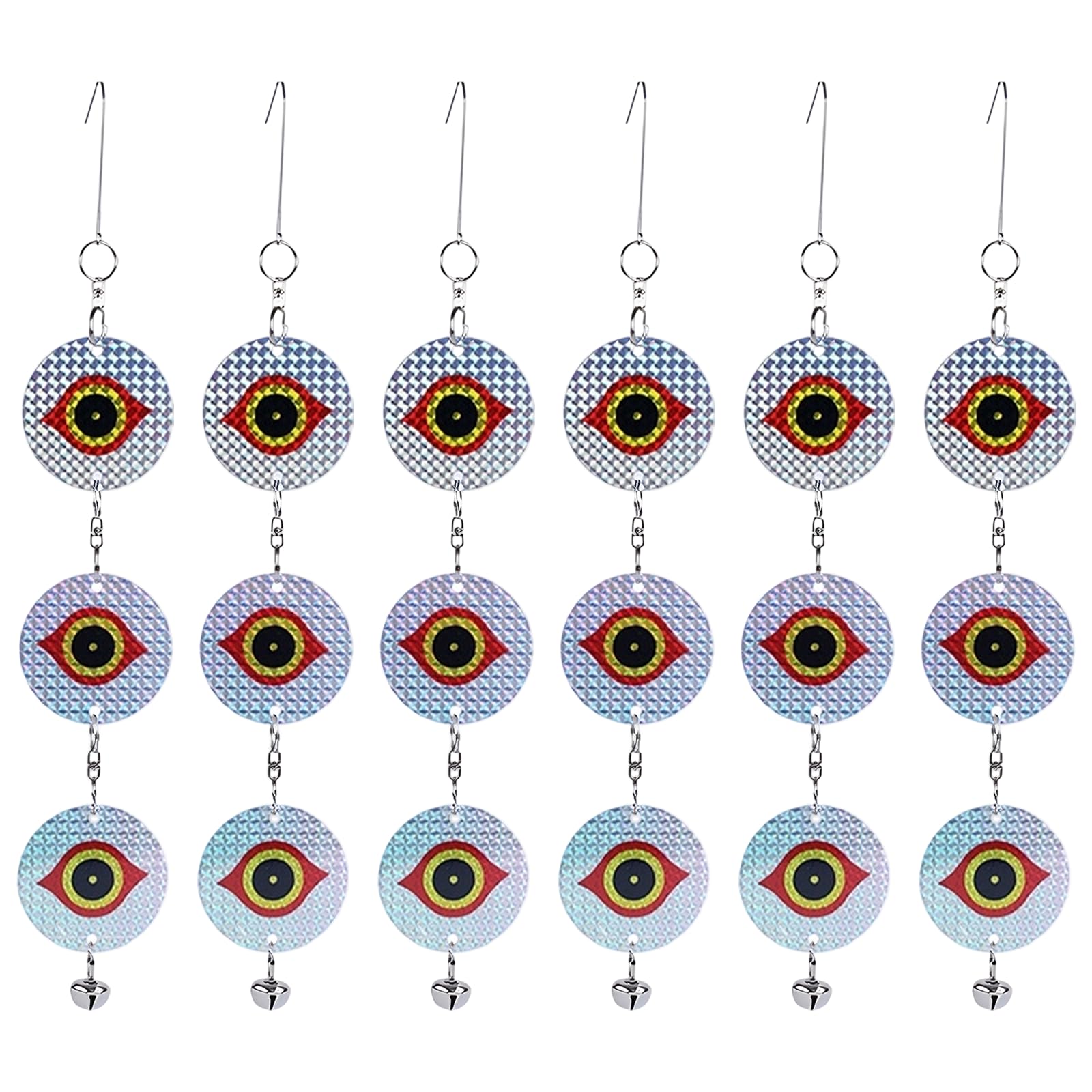 Disques anti-oiseaux double face réfléchissants avec clochettes, suspension PET de 45,5 cm