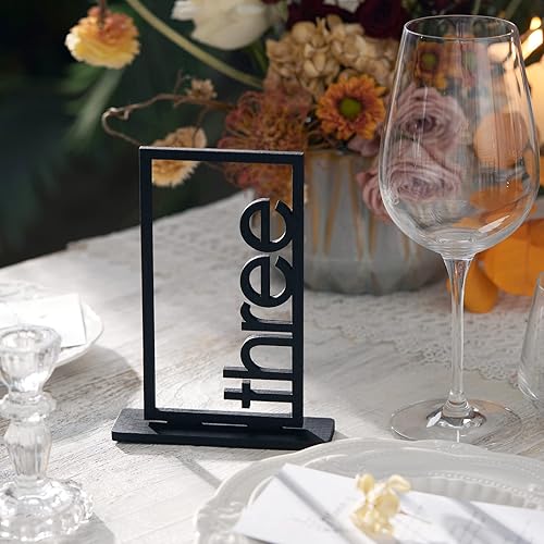 Miniatura 7 de Números de mesa de boda de madera negra, números de mesa huecos de estilo letra pura con base de soporte para recepción de bodas, eventos, fiestas