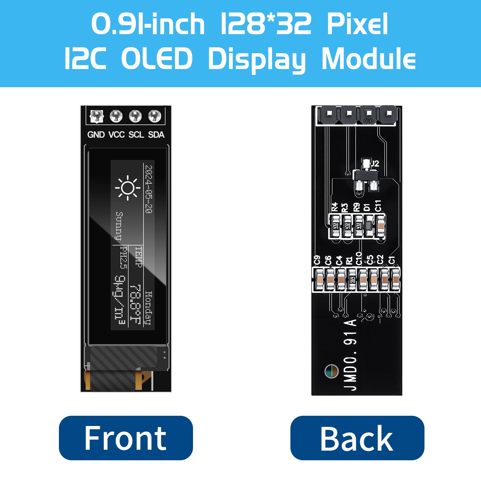 Lot de 5 modules d'affichage OLED I2C 0,91" 128 x 32 pixels IIC Arduino pour Arduino/Raspberry Pi/ESP32