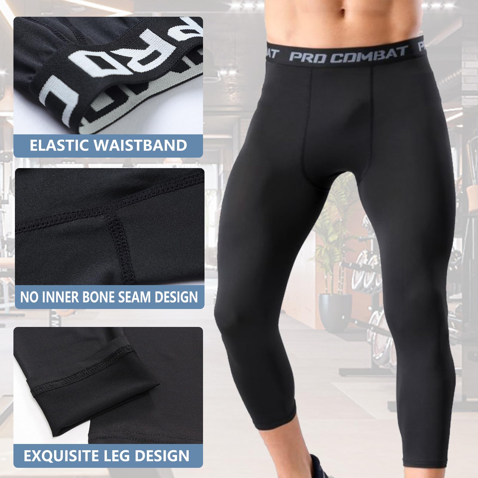 HULG Leggins Uomo 3/4,Leggings, Pantaloni e Collant da Corsa da Uomo,Pantaloni Palestra Uomo, Adatti per la Corsa, Il Jogging e Il Fitness