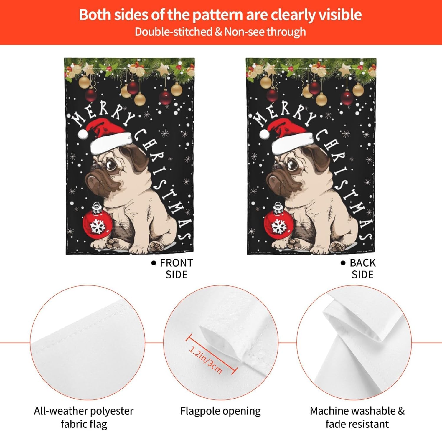 Merry Christmas Bull Pug Dog Snow Garden Flag 12x18 Inch Double Sided Vertical Decoration Yard Small Flag For Outside Holiday Seasonal Outdoor - Image 7