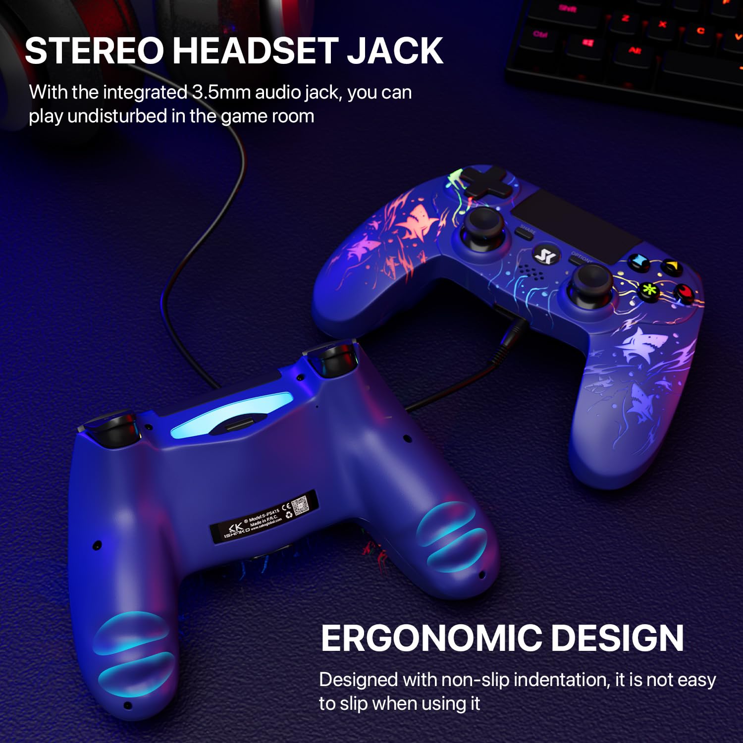 CHENGDAO 2er-Pack Kabelloser Controller für PS4, Multi-Plattform Controller kompatibel mit PS4/Pro/Slim/PC/iOS/Android/MacOS 3,5-mm-Audio-Buchse/empfindlichem Touchpad (Lila & Schwarz)
