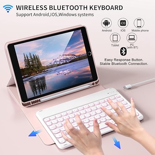 Miniatura 119 de aoub Funda para iPad de 9ª/8ª/7ª generación de 10.2 pulgadas, funda de teclado Bluetooth inalámbrica desmontable, funda trasera de TPU suave