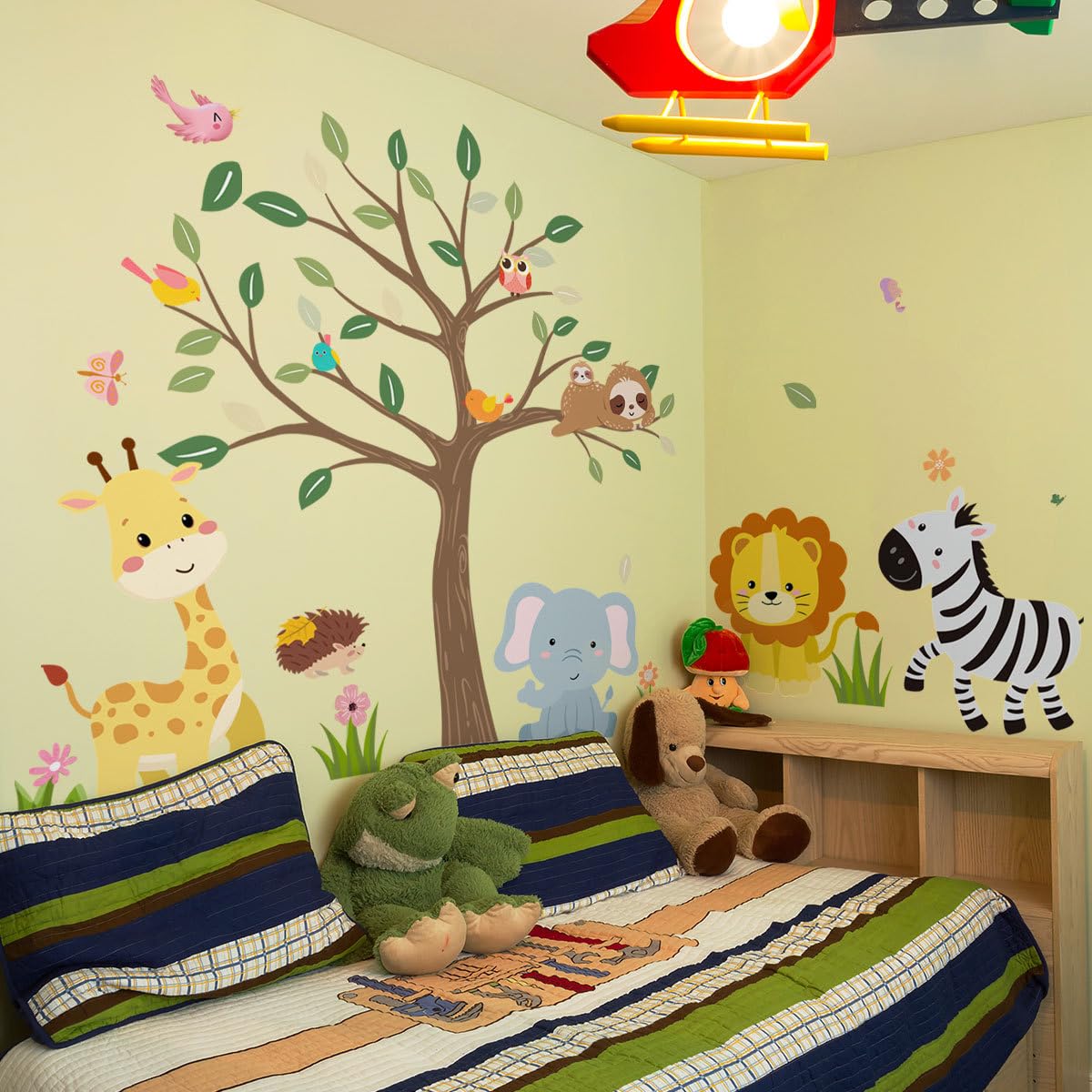 iMagitek Grands autocollants muraux animaux de la jungle animaux de safari escalade arbres autocollants muraux éléphant, girafe, lion, paresseux safari, autocollants muraux pour chambre d'enfant,
