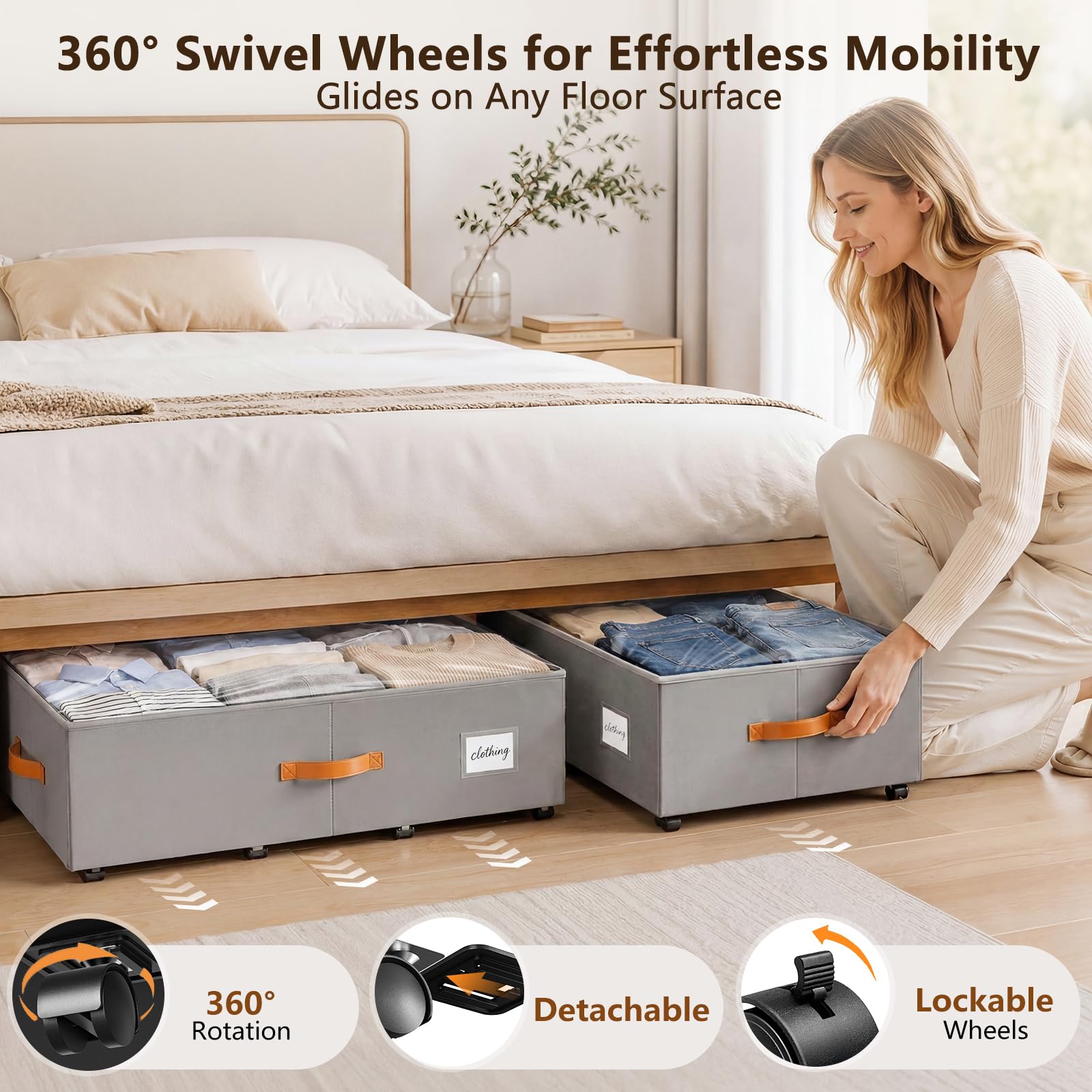 2er-Set Unterbett-Aufbewahrungsbox 65L, mit Rädern & Sichtfenster | 600D Oxford-Stoff mit MDF-Verstarkung – formstabil, reißfest & staubdicht, 84×44×24cm – passt unter Bett, Sofa & Schreibtisch