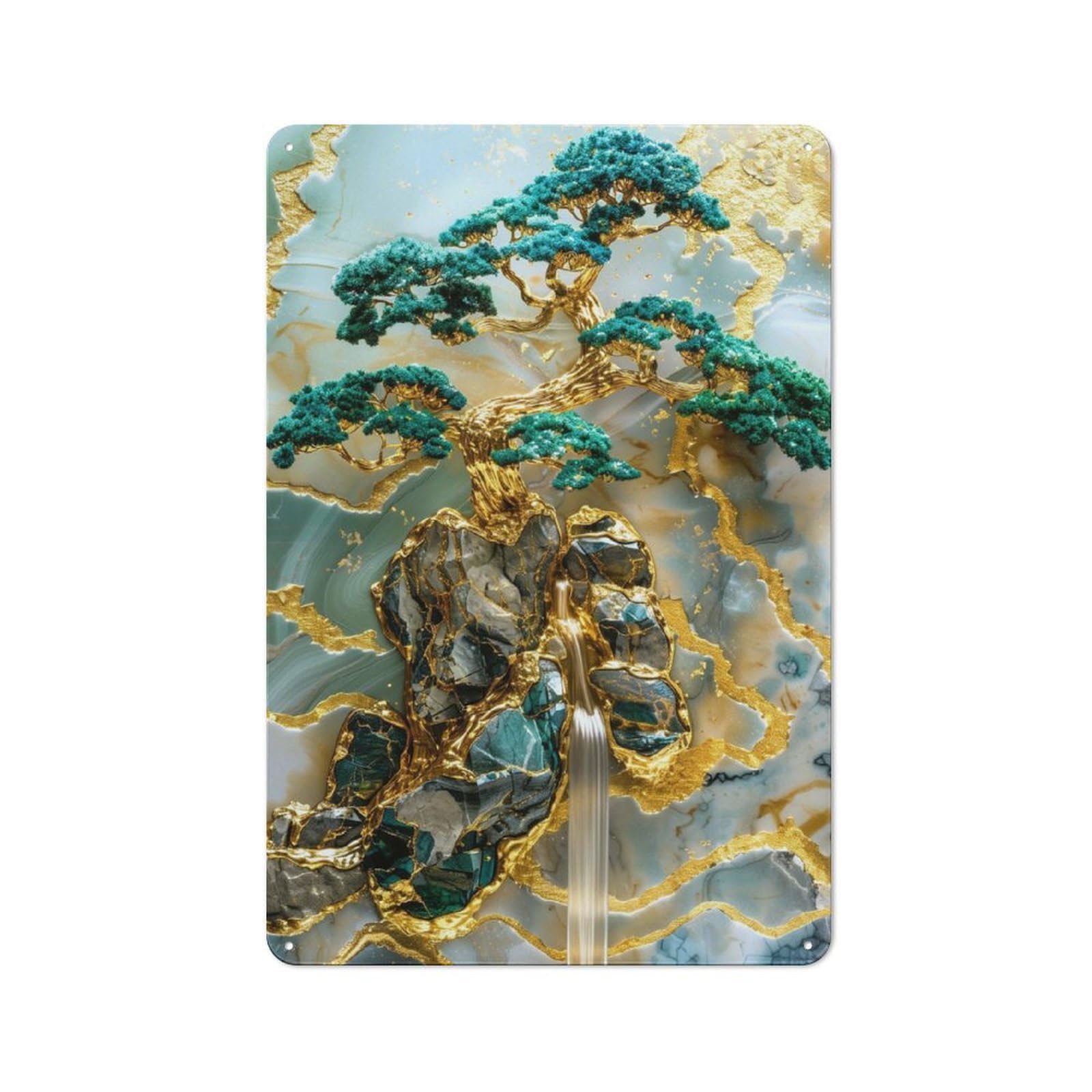 Junmoney Golden Tree Of Harmony Art Metal Wall Art Sign 30X20cm, Retro Vintage Wall Decor For Kitchen, Hallway, Bar Or Small Cafe
