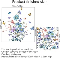 Vista 5 de Calcomanías de pared de mariposas y flores botánicas azules, calcomanías de pared de sacinora con plantas verdes, vinilo extraíble para despegar