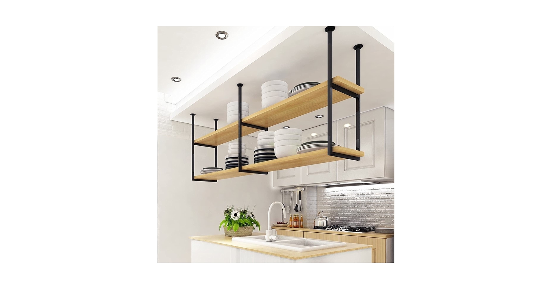 キッチン収納・ラック Round Wooden Ceiling Rack Amazon.com: KitchenCraft Industrial Kitchen Vintage-Style